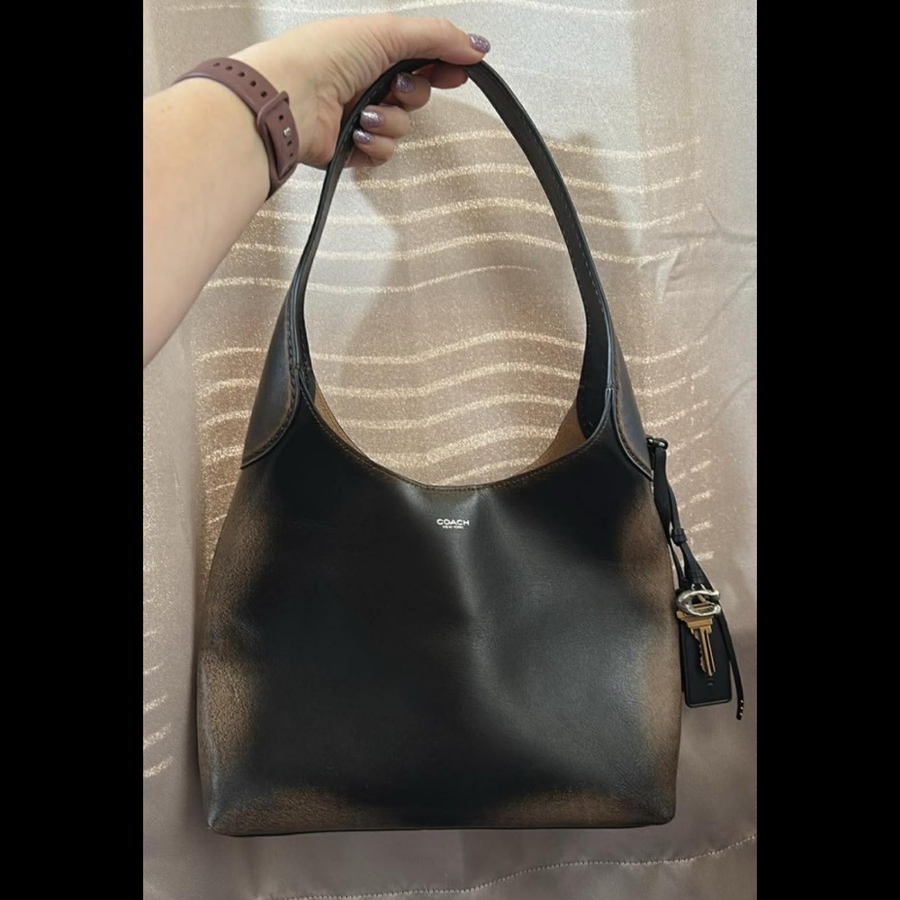 New Coach Black Brown Leather Brooklyn Shoulder Bag 28 - Picture 5 of 7